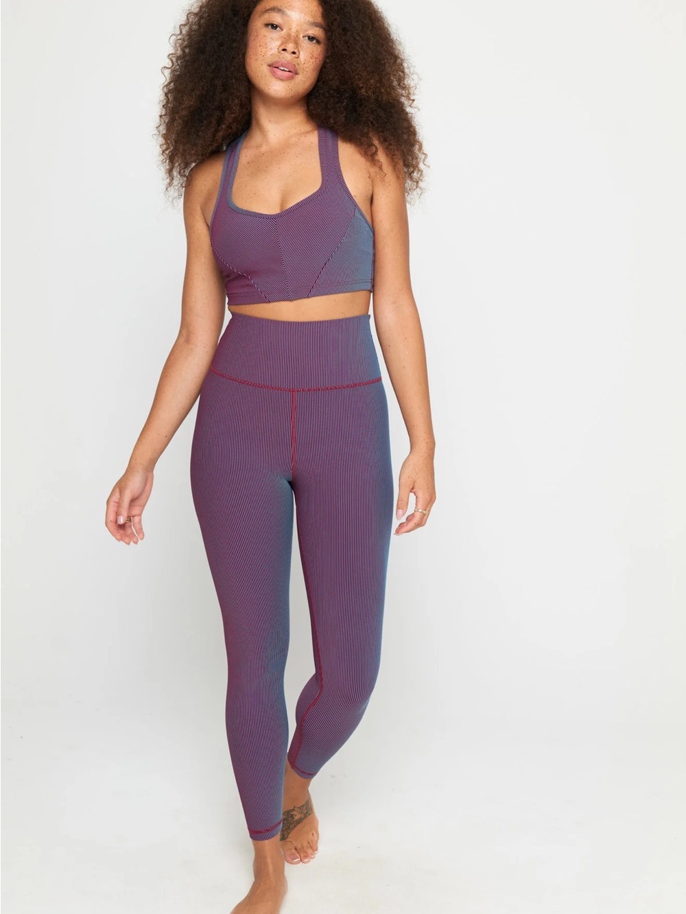 Spiritual Gangster Ada Two-tone Purple Blue Ribbed High-Waist Leggings Bra set